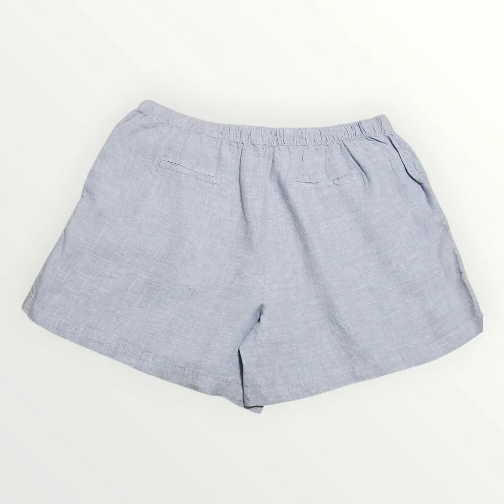 Tahari 100% Linen Shorts Womens 2X Chambray Blue Drawstring Waist‎ Plus Size